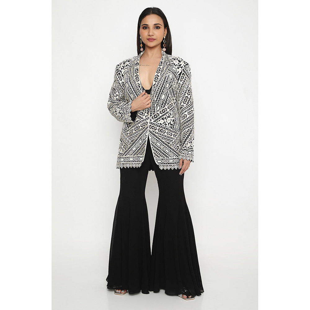 Neha Mehra Black Embroidered Blazer with Bustier and Sharara (Set of 3)