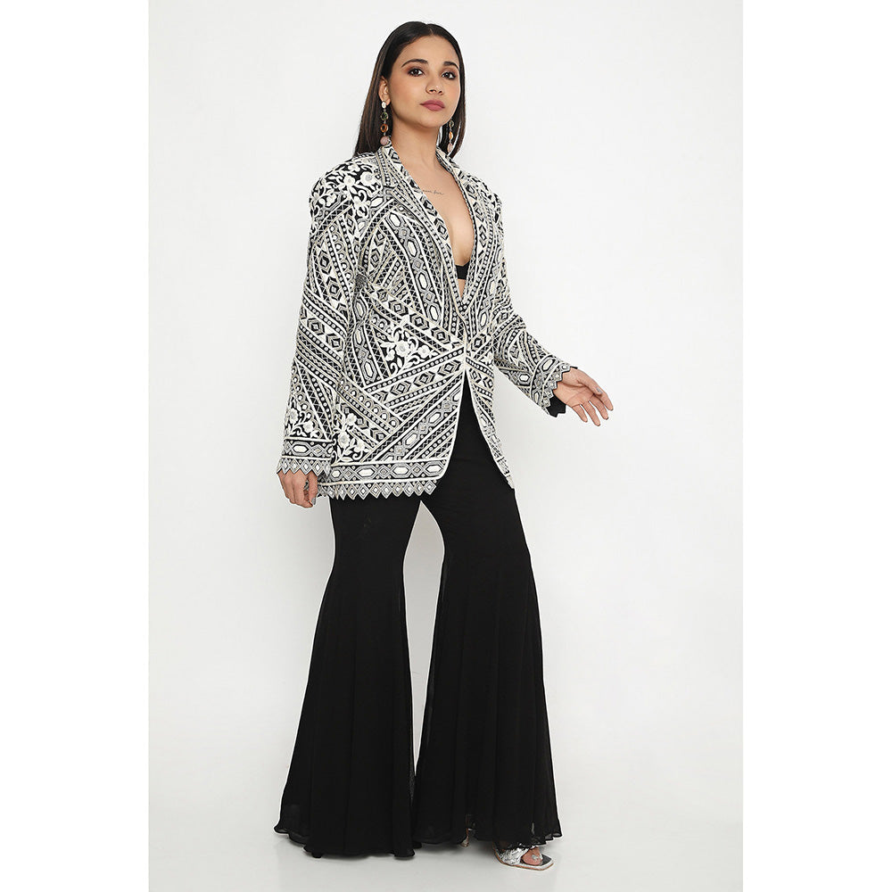 Neha Mehra Black Embroidered Blazer with Bustier and Sharara (Set of 3)