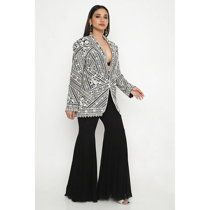Neha Mehra Black Embroidered Blazer with Bustier and Sharara (Set of 3)