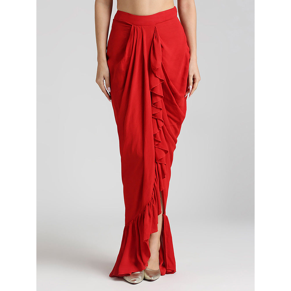 Neha Mehra Red Embroidered Jacket with Blouse and Skirt (Set of 3)