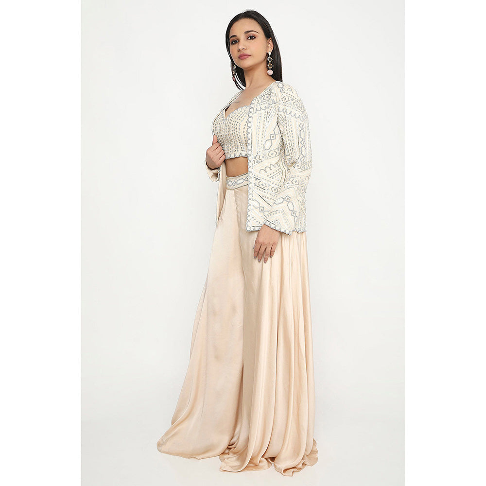 Neha Mehra Ivory Embroidered Jacket with Blouse and Sharara (Set of 3)