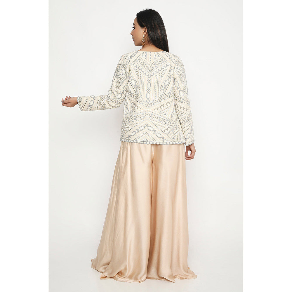 Neha Mehra Ivory Embroidered Jacket with Blouse and Sharara (Set of 3)