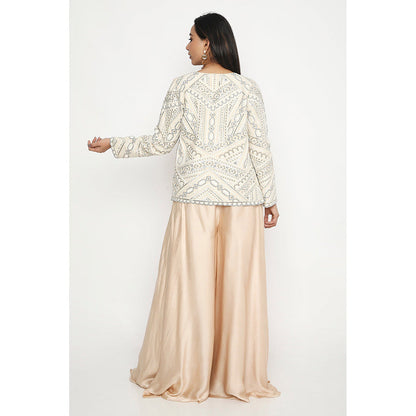 Neha Mehra Ivory Embroidered Jacket with Blouse and Sharara (Set of 3)