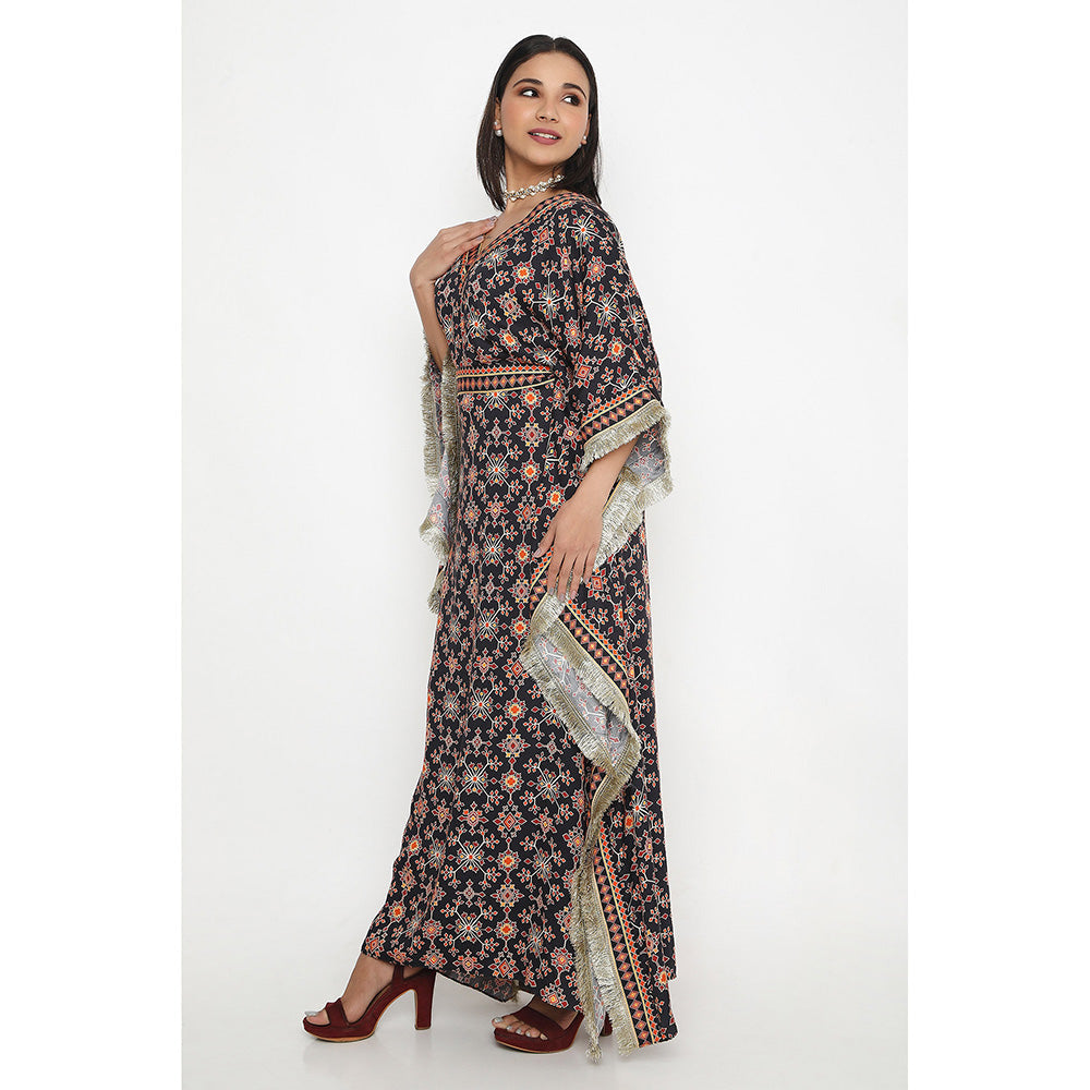 Neha Mehra Black Killa Printed Kaftan Dress with Belt (Set of 2)