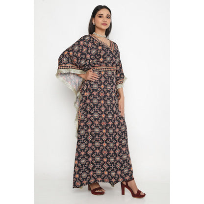 Neha Mehra Black Killa Printed Kaftan Dress with Belt (Set of 2)