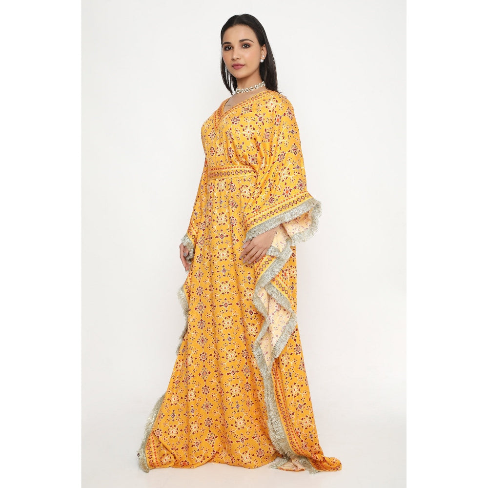 Neha Mehra Orange Killa Printed Kaftan Dress with Belt (Set of 2)