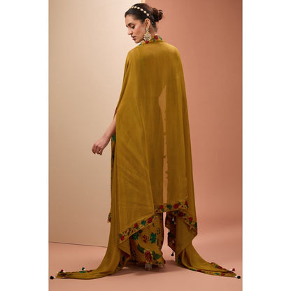 Neha Khullar Mustard Printed Lehenga with Blouse and Cape (Set of 3)