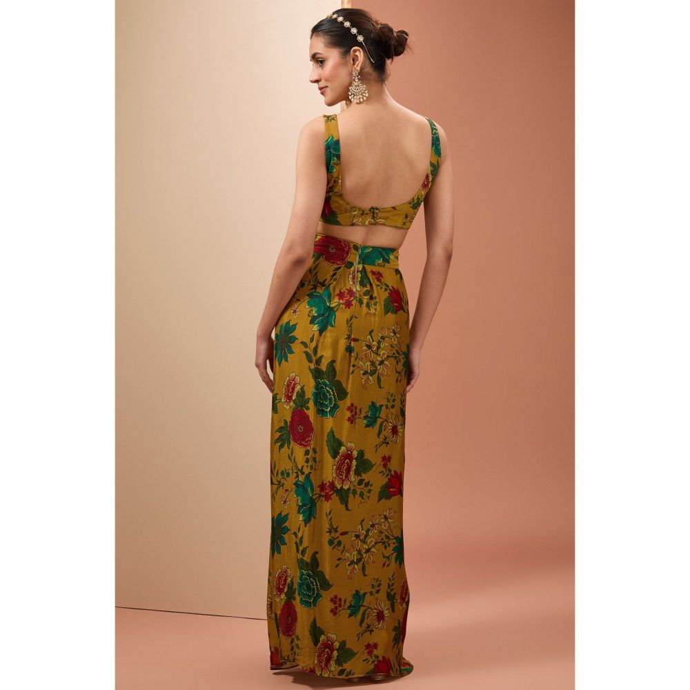 Neha Khullar Mustard Printed Lehenga with Blouse and Cape (Set of 3)
