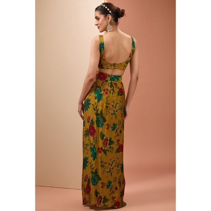 Neha Khullar Mustard Printed Lehenga with Blouse and Cape (Set of 3)