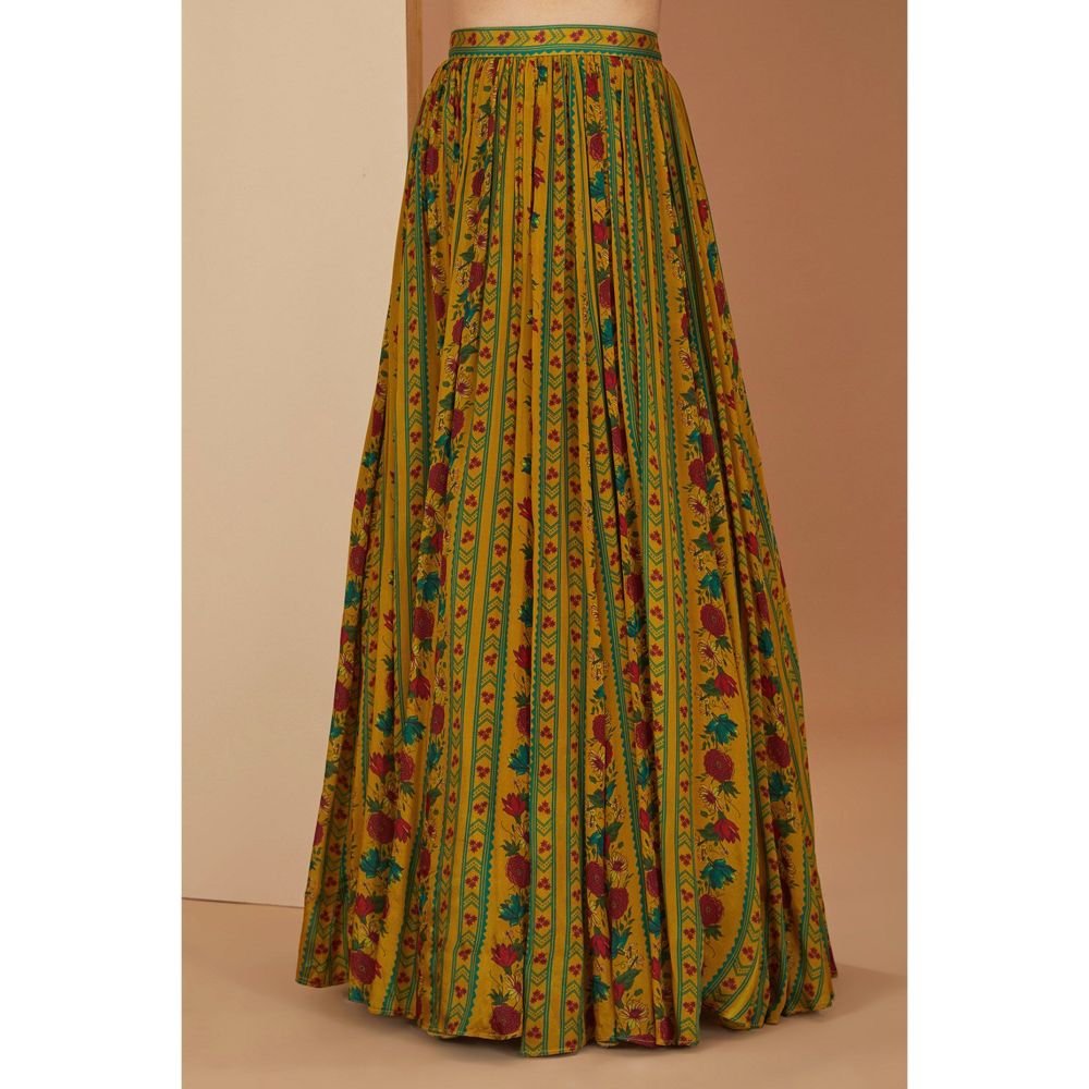 Neha Khullar Mustard Printed Lehenga With Zardosi Embroidery Blouse and Dupatta (Set of 3)