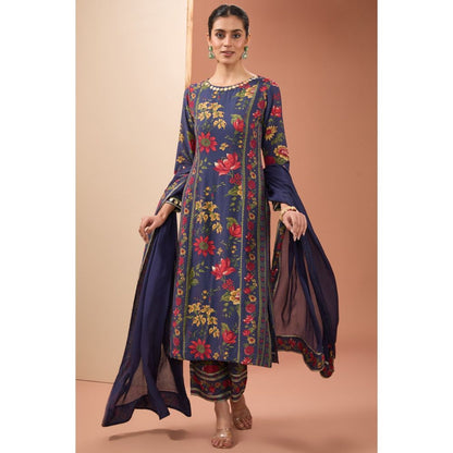 Neha Khullar Blue Printed Kurta with Pant and Dupatta (Set of 3)