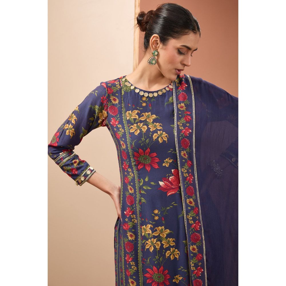 Neha Khullar Blue Printed Kurta with Pant and Dupatta (Set of 3)