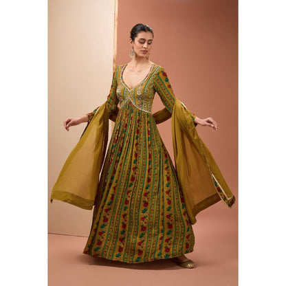 Neha Khullar Mustard Printed Anarkali Kurta with Dupatta (Set of 2)