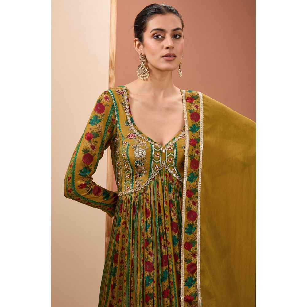 Neha Khullar Mustard Printed Anarkali Kurta with Dupatta (Set of 2)