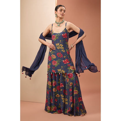 Neha Khullar Blue Printed Sharara with Kurta and Dupatta (Set of 3)