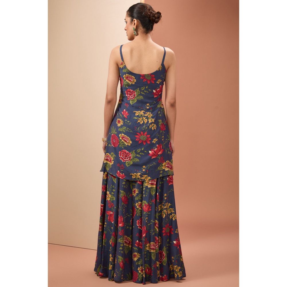 Neha Khullar Blue Printed Sharara with Kurta and Dupatta (Set of 3)