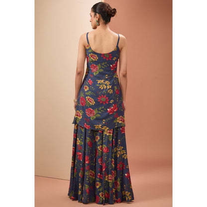 Neha Khullar Blue Printed Sharara with Kurta and Dupatta (Set of 3)