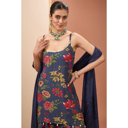 Neha Khullar Blue Printed Sharara with Kurta and Dupatta (Set of 3)
