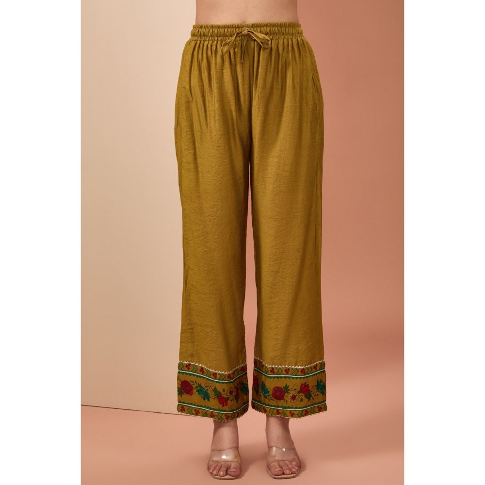 Neha Khullar Mustard Printed Anarkali Kurta with Dupatta and Pant (Set of 3)