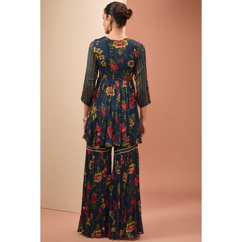 Neha Khullar Blue Printed Sharara with Kurta and Dupatta (Set of 3)