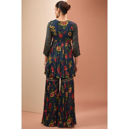 Neha Khullar Blue Printed Sharara with Kurta and Dupatta (Set of 3)