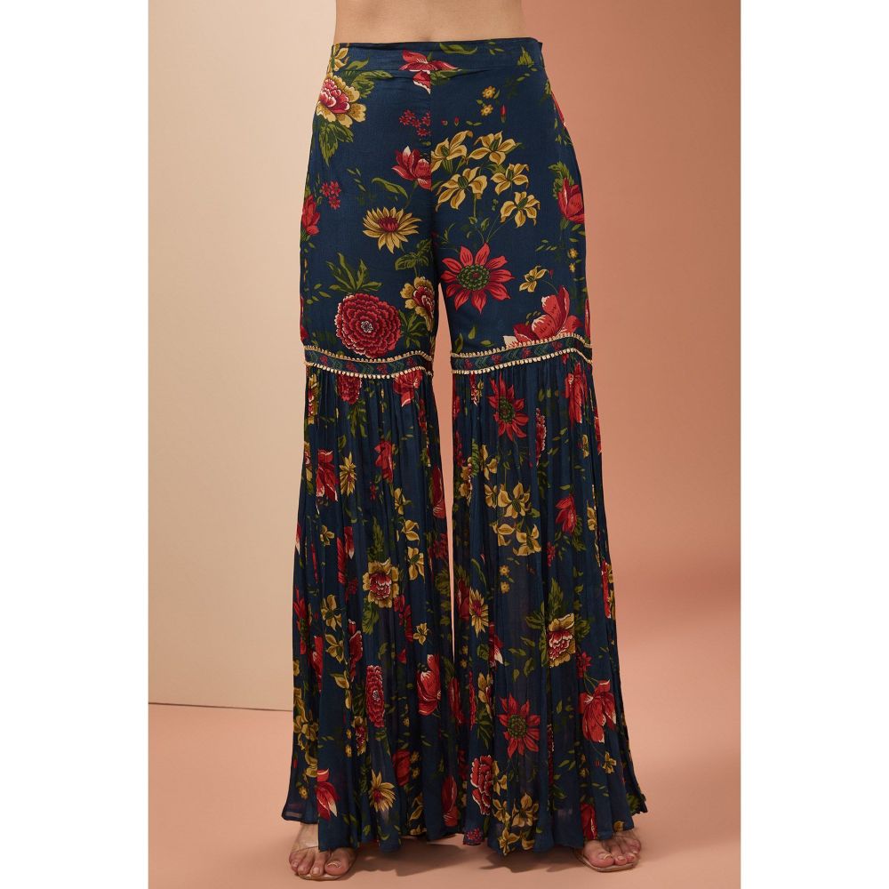 Neha Khullar Blue Printed Sharara with Kurta and Dupatta (Set of 3)