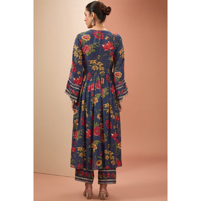 Neha Khullar Blue Printed Anarkali Kurta with Pant and Dupatta (Set of 3)