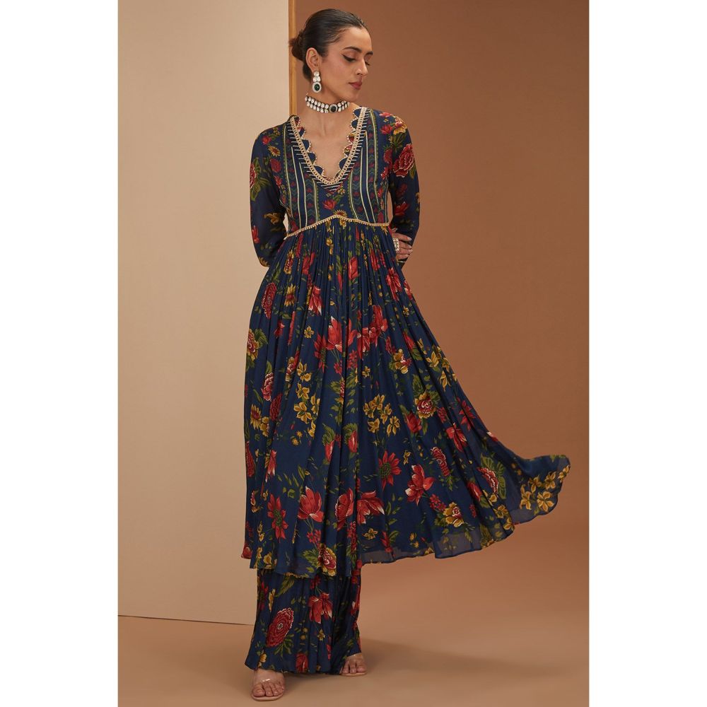 Neha Khullar Blue Anarkali Kurta With Gota Embroidery Sharara and Dupatta (Set of 3)