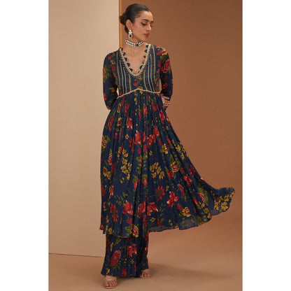 Neha Khullar Blue Anarkali Kurta With Gota Embroidery Sharara and Dupatta (Set of 3)