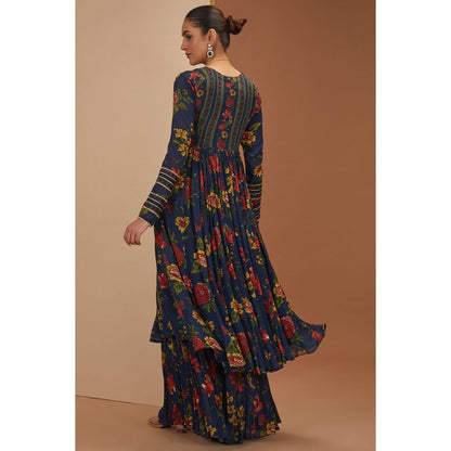 Neha Khullar Blue Anarkali Kurta With Gota Embroidery Sharara and Dupatta (Set of 3)