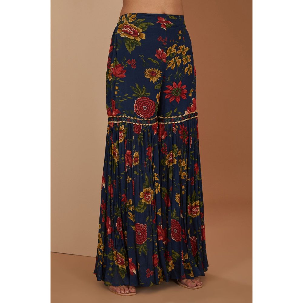 Neha Khullar Blue Anarkali Kurta With Gota Embroidery Sharara and Dupatta (Set of 3)