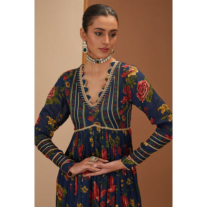 Neha Khullar Blue Anarkali Kurta With Gota Embroidery Sharara and Dupatta (Set of 3)