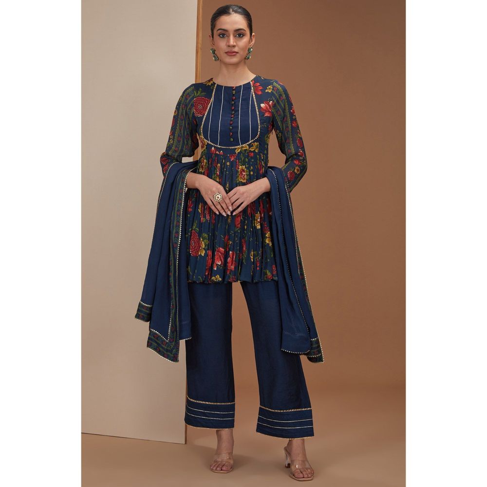 Neha Khullar Blue Short Kurta With Gota Embroidery Pant and Dupatta (Set of 3)