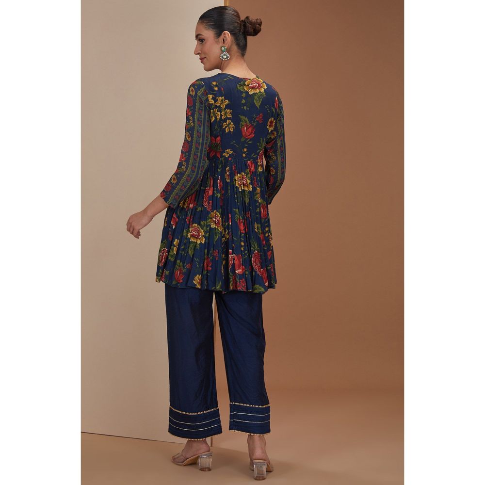 Neha Khullar Blue Short Kurta With Gota Embroidery Pant and Dupatta (Set of 3)