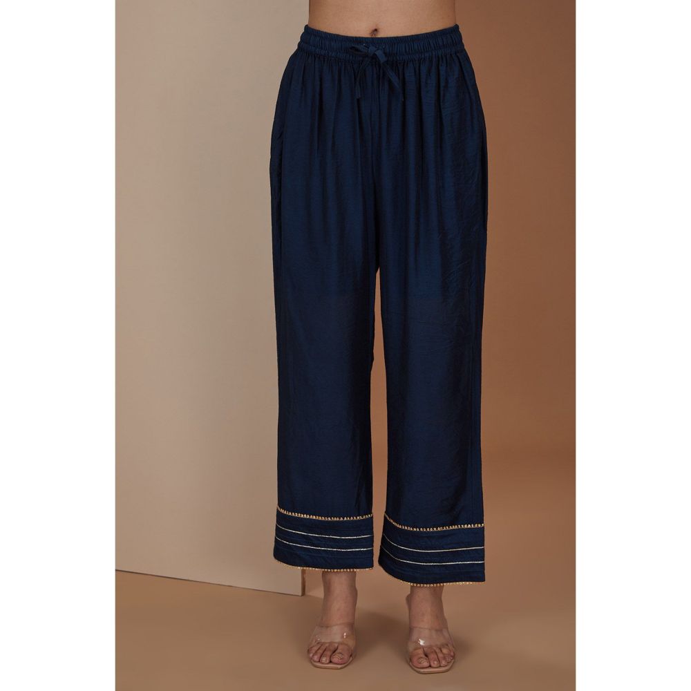 Neha Khullar Blue Short Kurta With Gota Embroidery Pant and Dupatta (Set of 3)