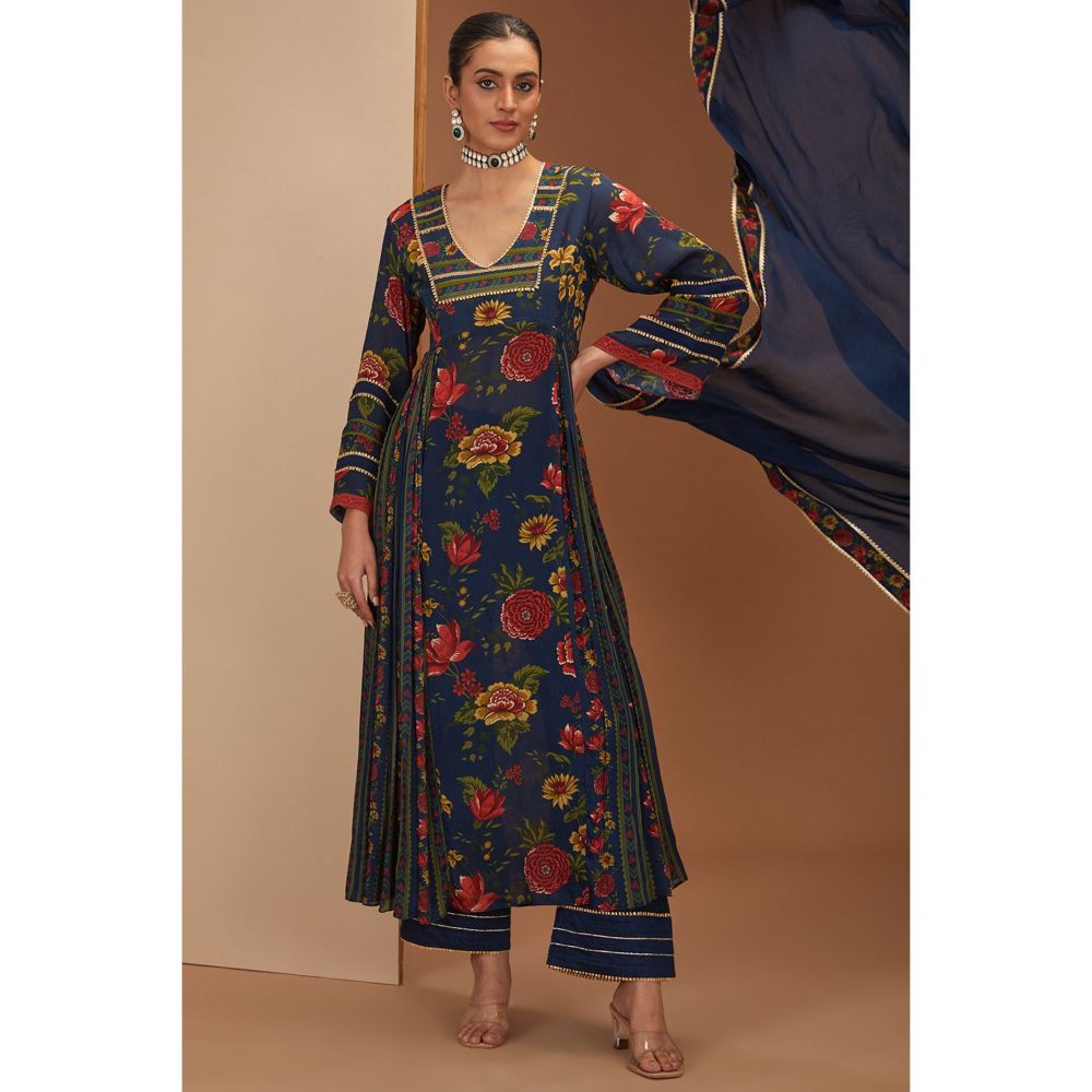 Neha Khullar Blue Kurta With Gota Embroidery Palazzo and Dupatta (Set of 3)