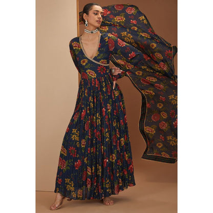 Neha Khullar Blue Anarkali Kurta With Gota Embroidery Pant with Dupatta (Set of 3)