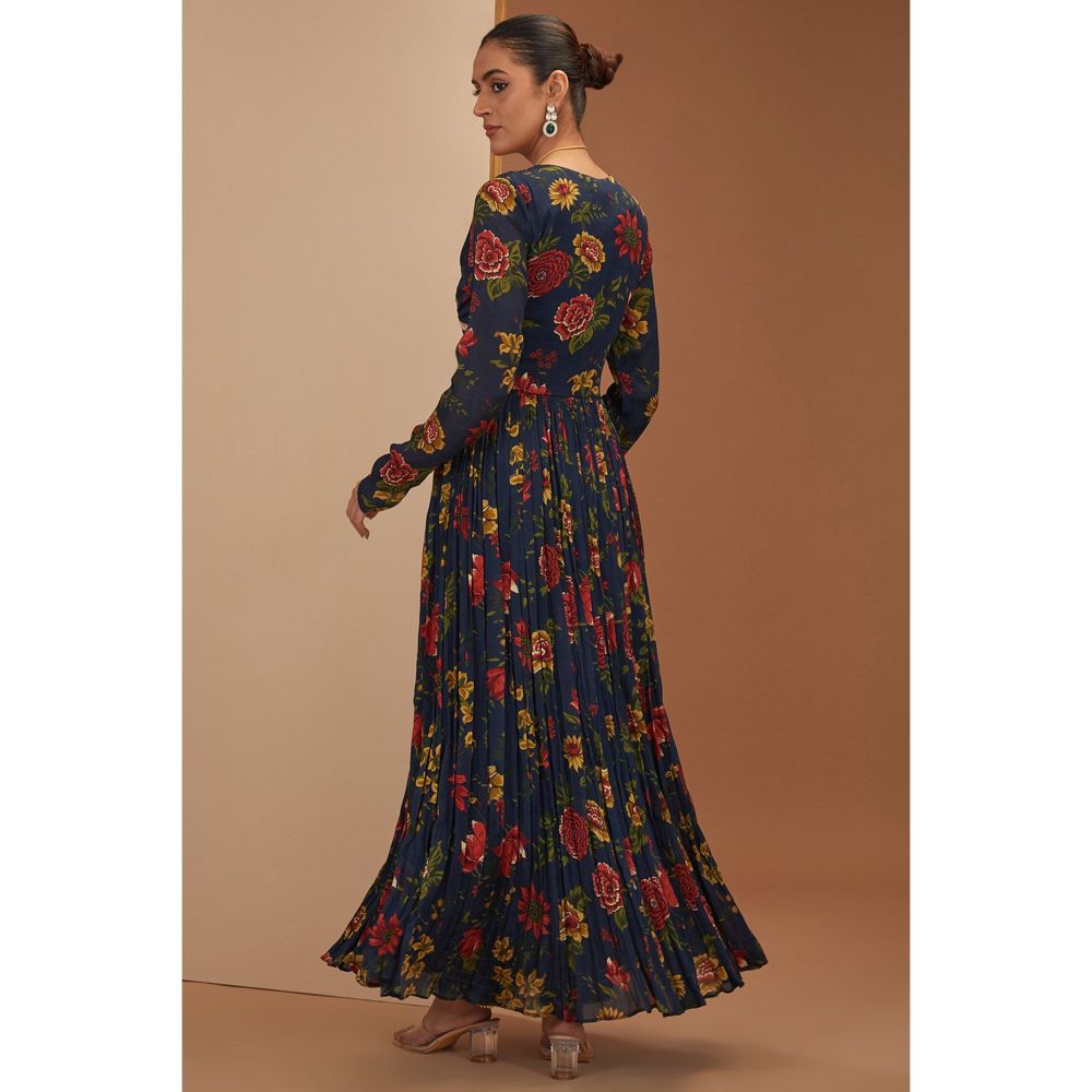 Neha Khullar Blue Anarkali Kurta With Gota Embroidery Pant with Dupatta (Set of 3)