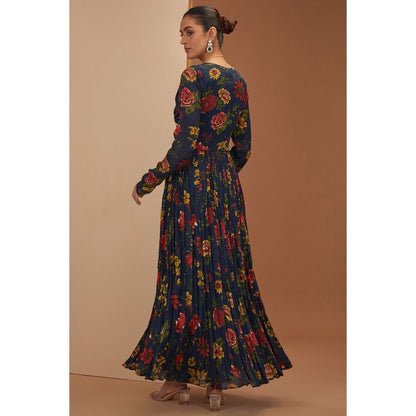 Neha Khullar Blue Anarkali Kurta With Gota Embroidery Pant with Dupatta (Set of 3)