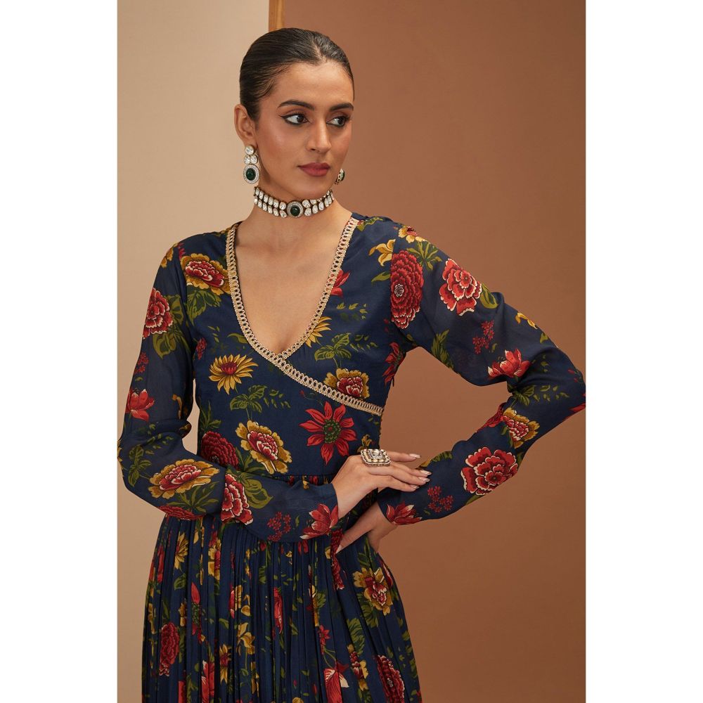 Neha Khullar Blue Anarkali Kurta With Gota Embroidery Pant with Dupatta (Set of 3)