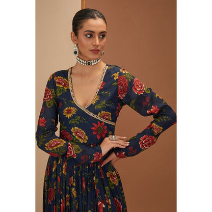 Neha Khullar Blue Anarkali Kurta With Gota Embroidery Pant with Dupatta (Set of 3)