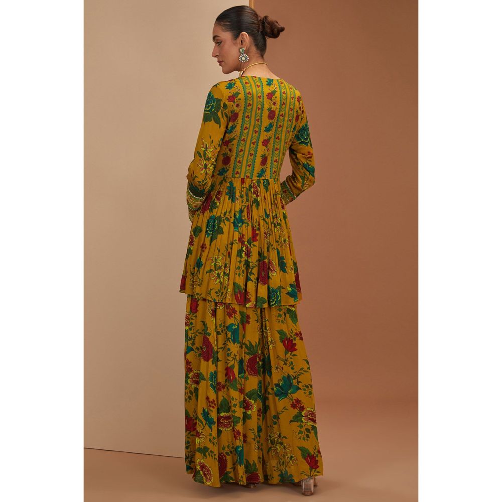 Neha Khullar Mustard Printed Sharara With Gota Embroidery with Kurta and Dupatta (Set of 3)