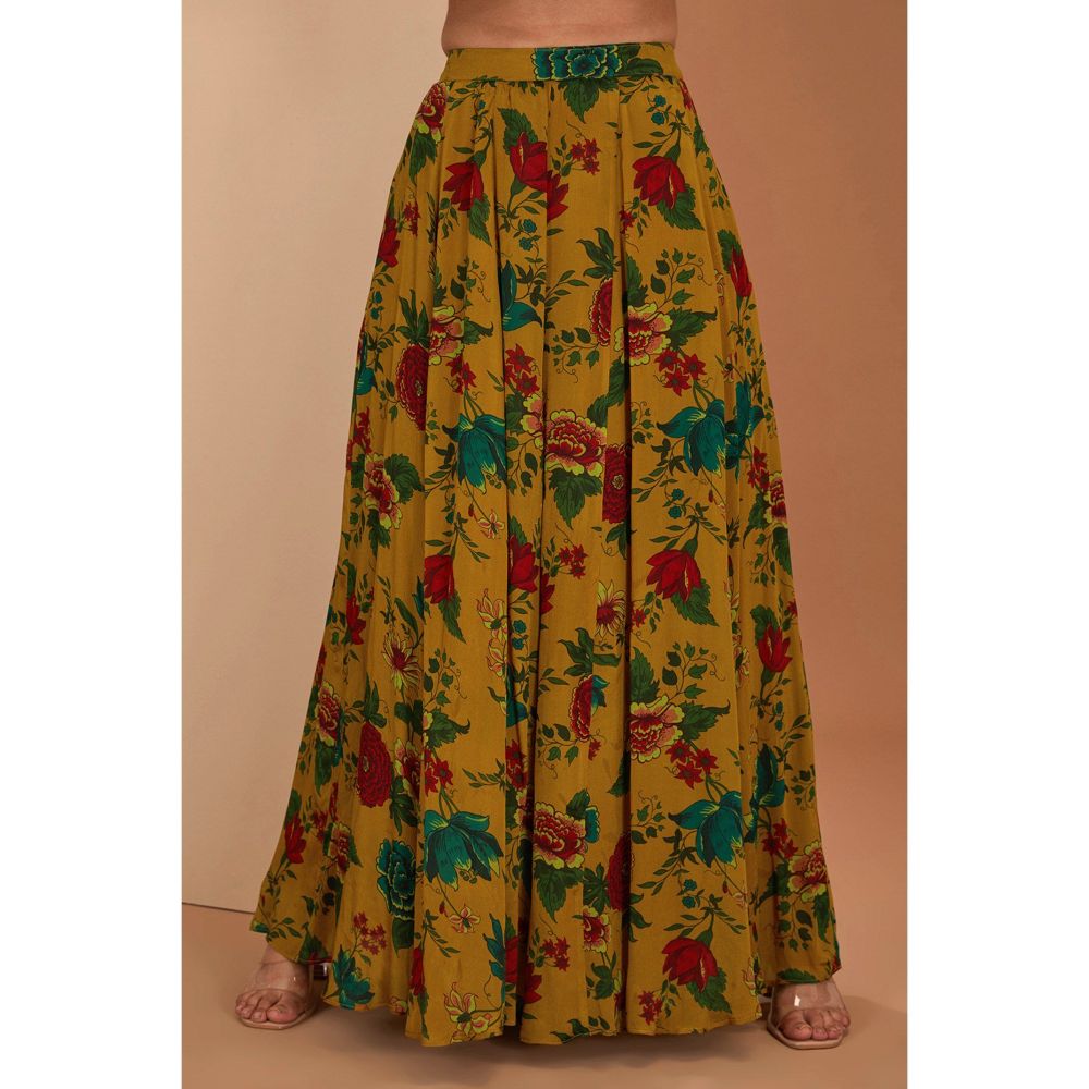 Neha Khullar Mustard Printed Sharara With Gota Embroidery with Kurta and Dupatta (Set of 3)