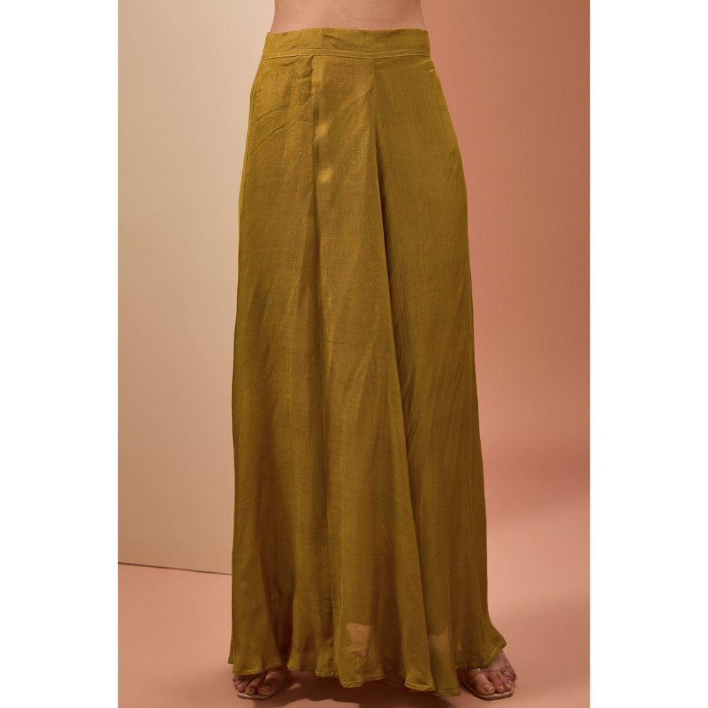 Neha Khullar Printed Saree In Mustard Colour with Petticoat and Stitched Blouse