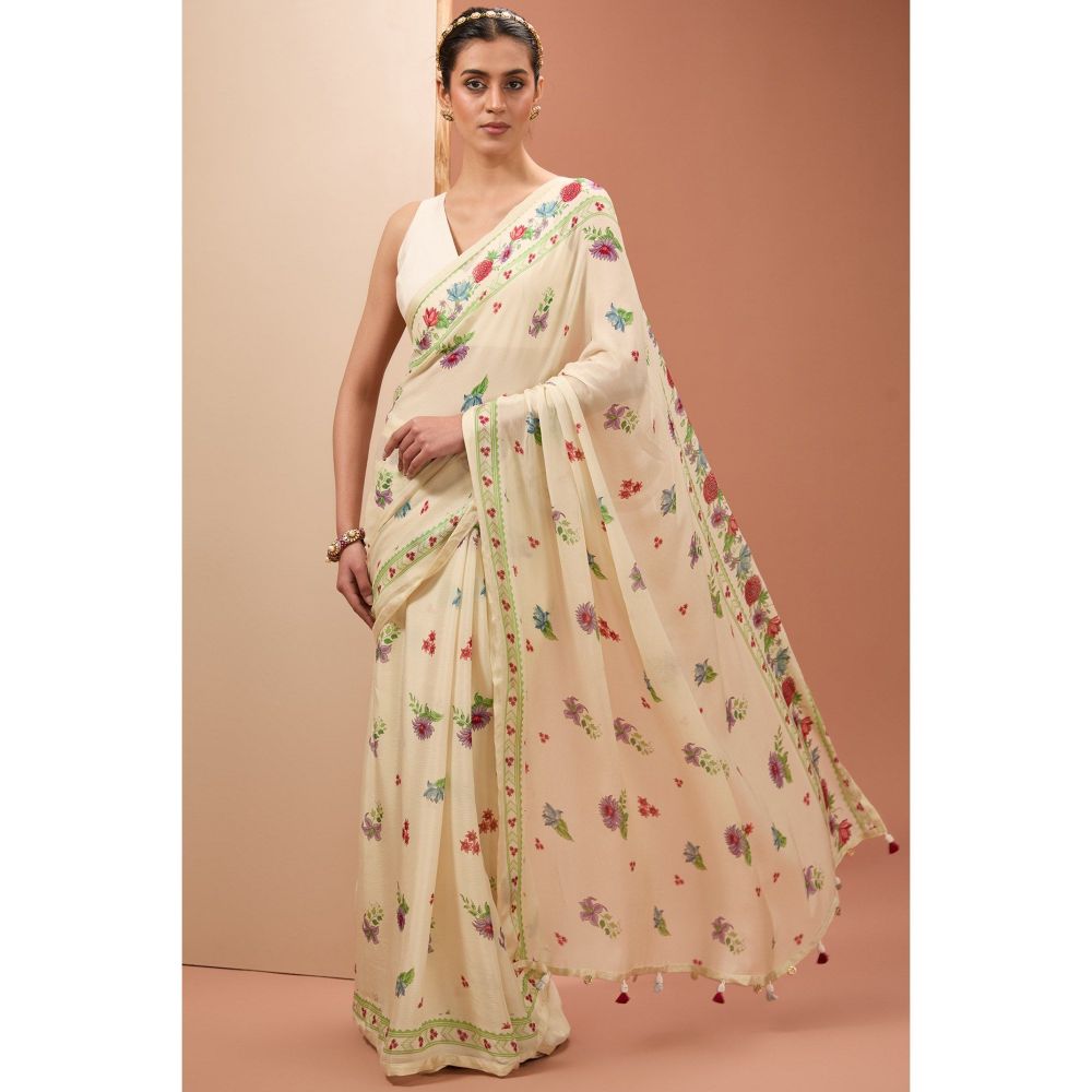 Neha Khullar Ivory Saree with Petticoat and Stitched Blouse