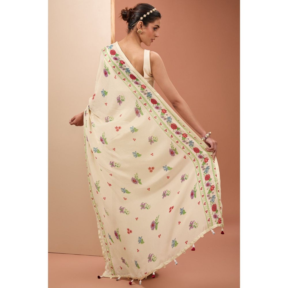 Neha Khullar Ivory Saree with Petticoat and Stitched Blouse