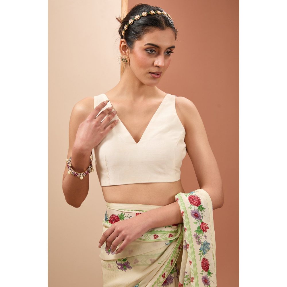 Neha Khullar Ivory Saree with Petticoat and Stitched Blouse