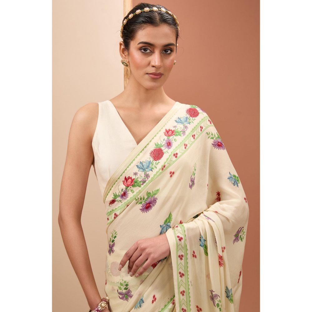 Neha Khullar Ivory Saree with Petticoat and Stitched Blouse