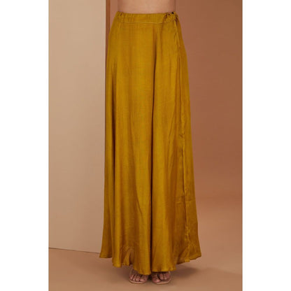 Neha Khullar Mustard Printed Saree with Petticoat and Stitched Blouse