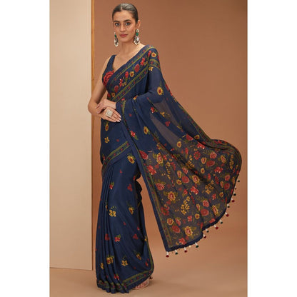 Neha Khullar Blue Printed Saree with Petticoat and Stitched Blouse